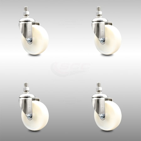 Service Caster 4 Inch 316SS Nylon Wheel Swivel 1/2 Inch Threaded Stem Caster Set SCC-SS316TS20S414-NYS-121315-4